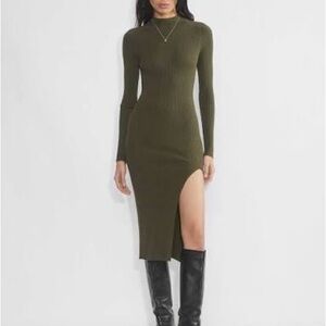Chic Long Sleeve Olive Dress